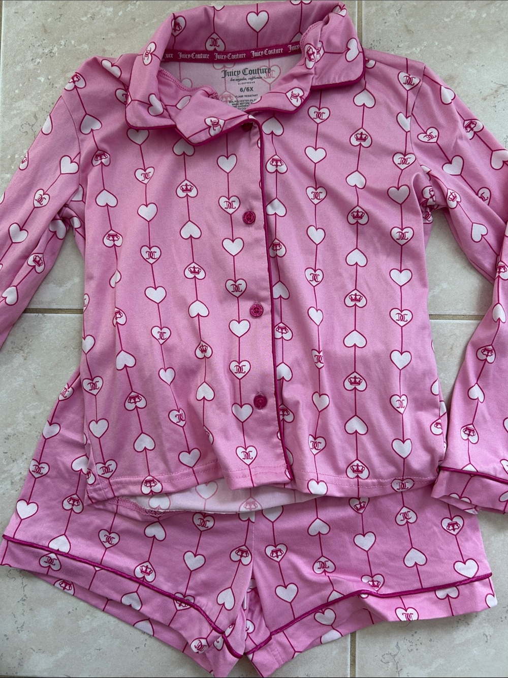 Juicy Couture Pink Heart-Print Two-Piece Pajama Set